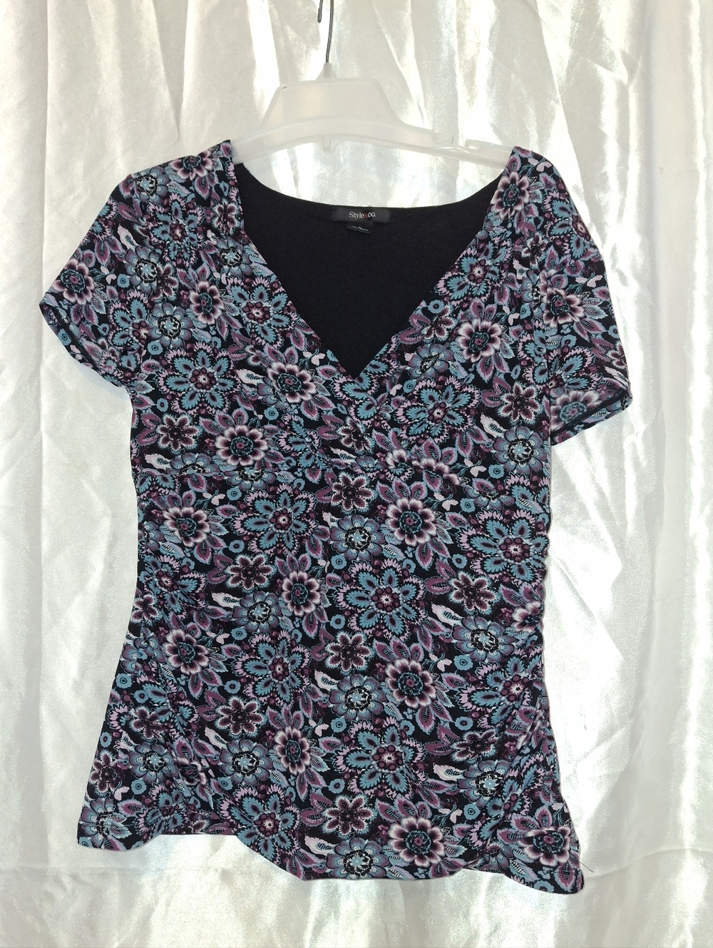 Womens Blouse, Cap Sleeve, Black, Turquoise, Purple
